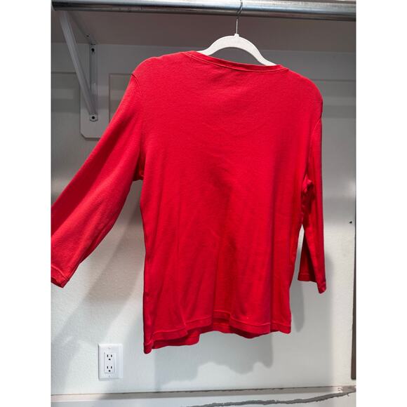 Tribal Red 3/4 Sleeve V Neck Top Soft Stretch Knit Casual Blouse Size Large - Picture 6 of 8